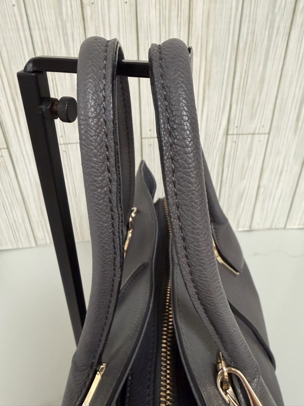Tod’s Gray Pebbled Leather Satchel Crossbody Bag  Top Handle Designer - Picture 5 of 11